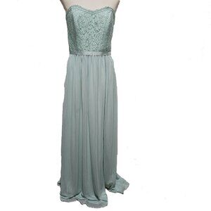 David's Bridal Strapless Lace Bodice Dress in Mint Green Sz 10